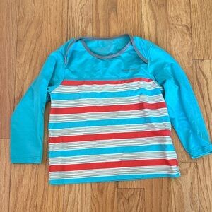 Patagonia sz 6-12mo Turquoise and Red Striped Long Sleeve rash guard swim shirt